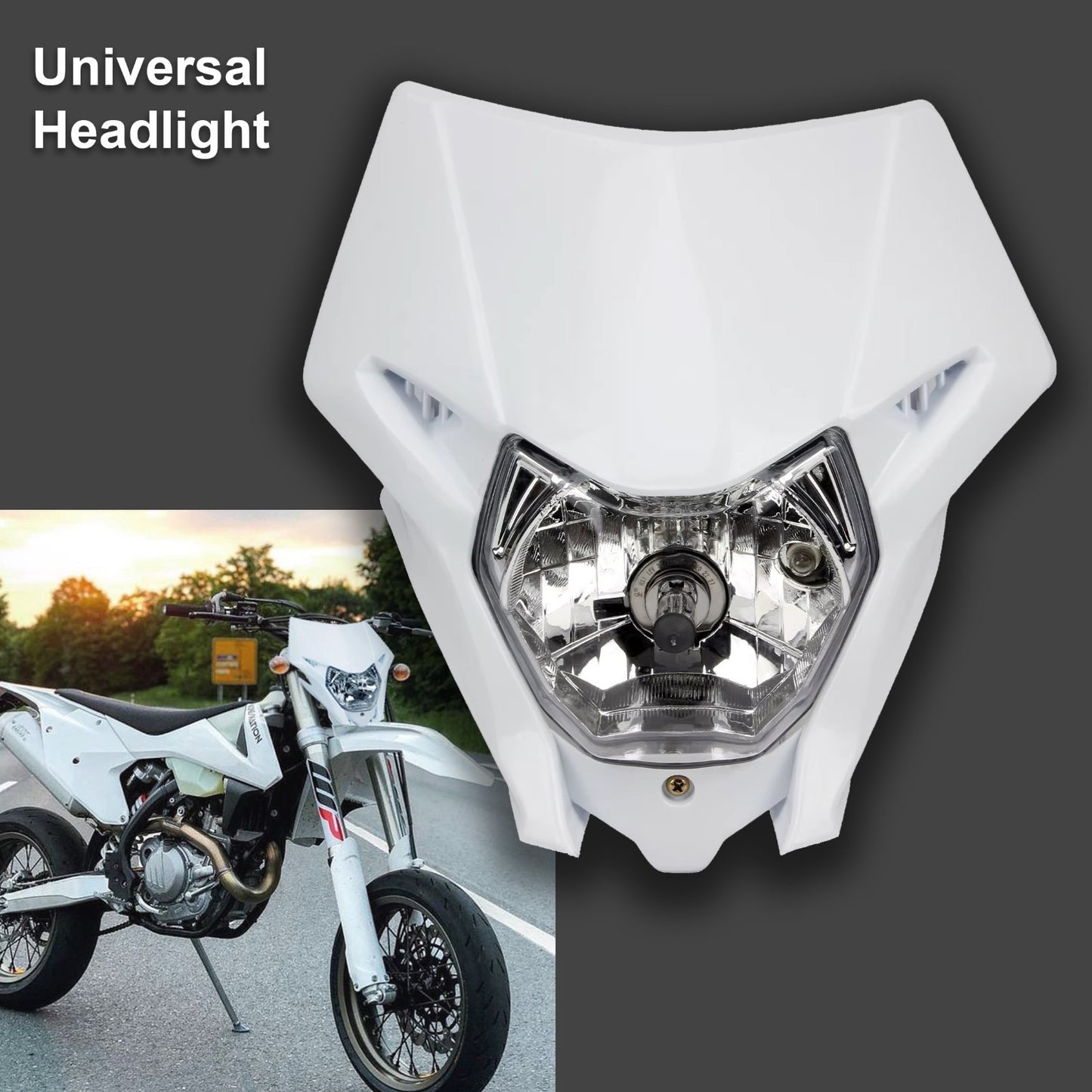 Universal Supermoto Enduro Headlight - For Honda Suzuki Yamaha Motorcycle WHITE