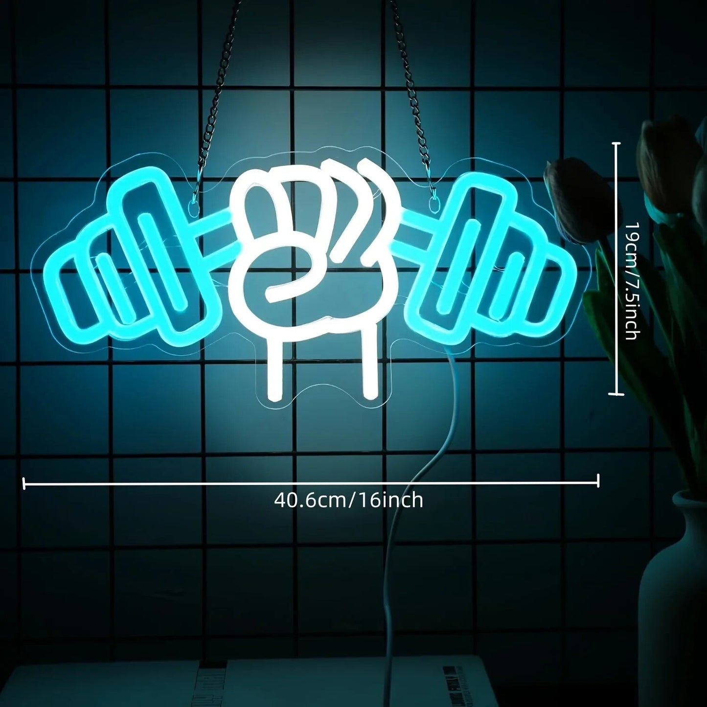 Gym Dumbbell Neon Sign - LED Weightlifting Light – Fitness Barbell USB Powered