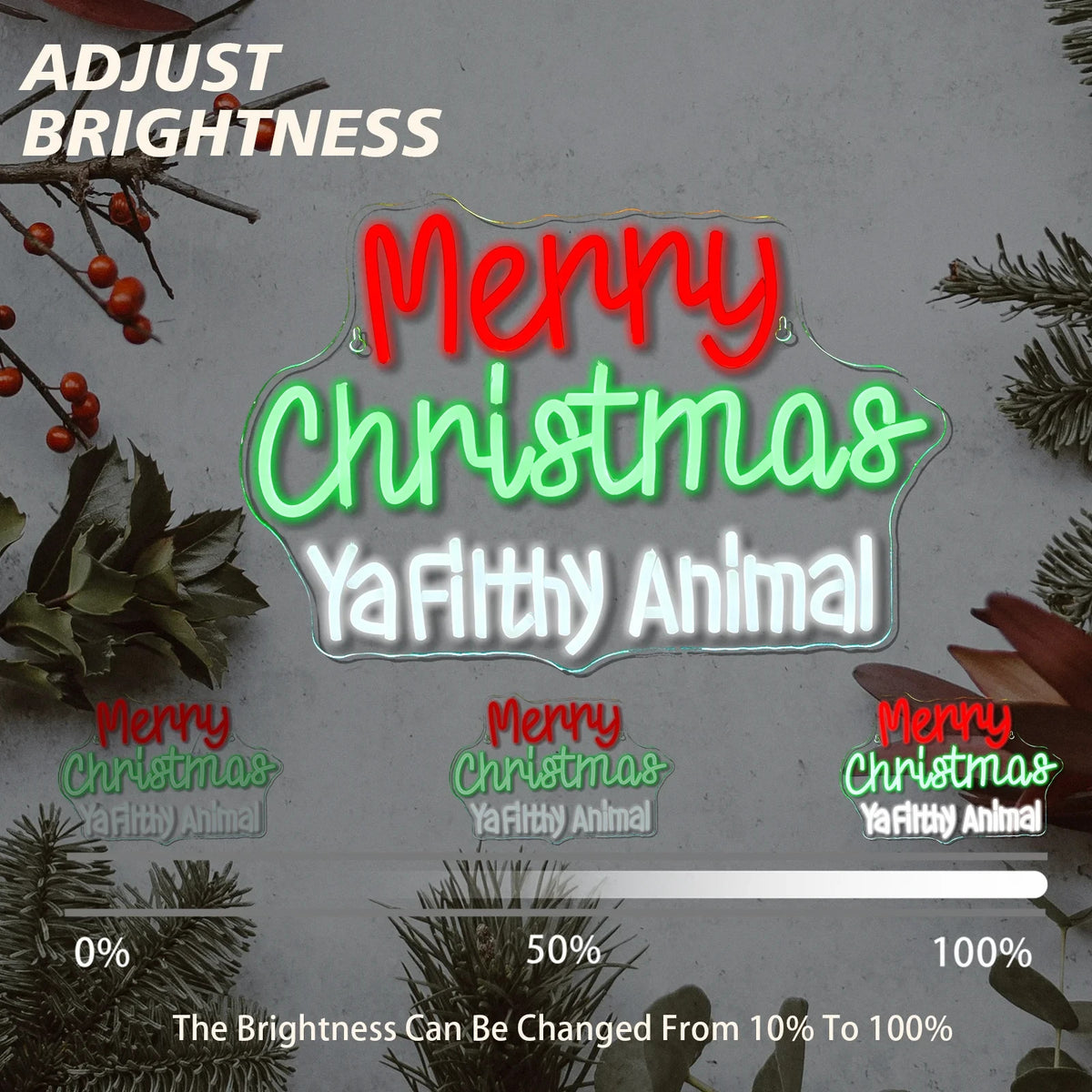 Merry Christmas Ya Filthy Animal Neon Sign - LED XMAS Light - Home Happy Store