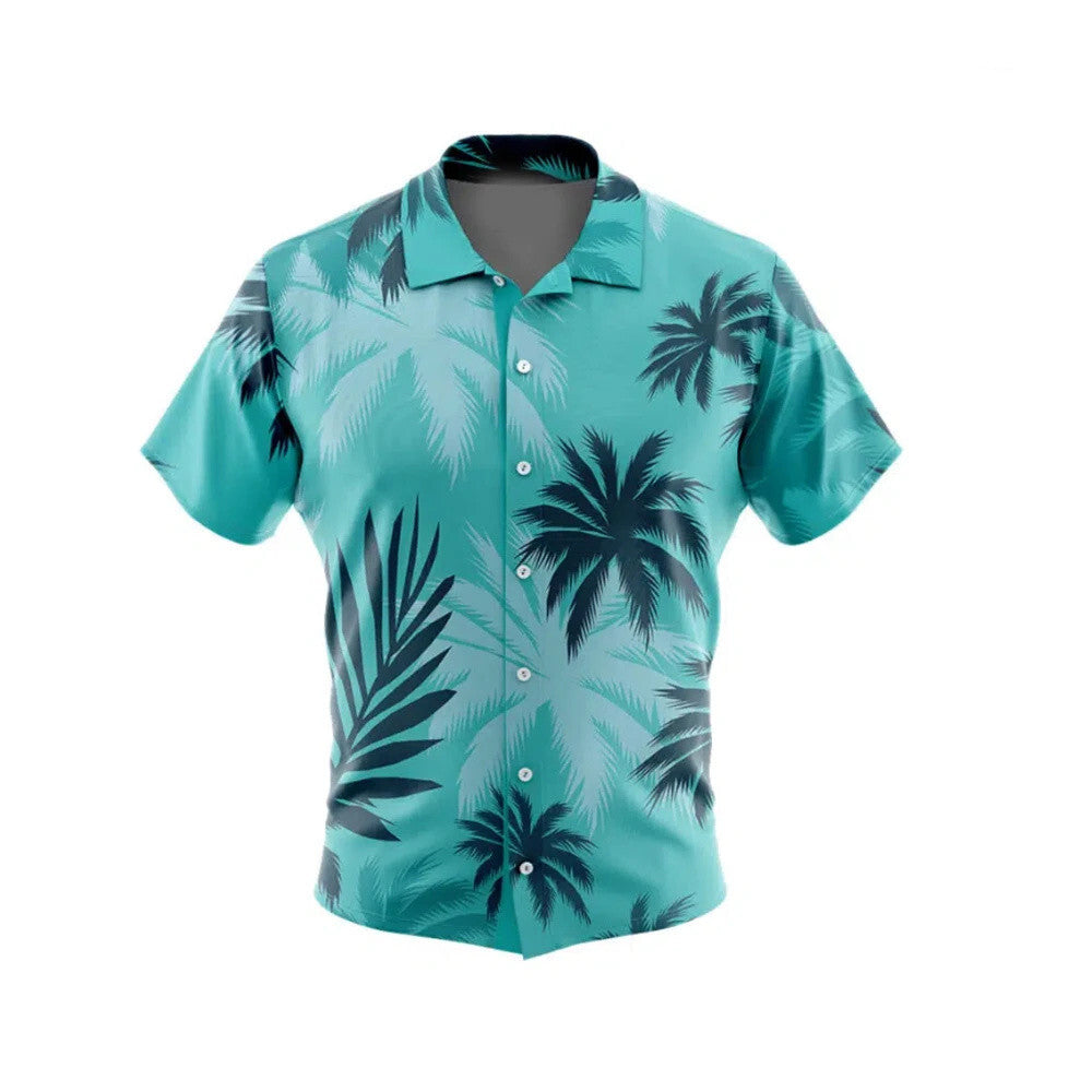 Retro inspired 80s themed Hawaiian shirt Blue - tropical Hawaii Mens Fancy Dress
