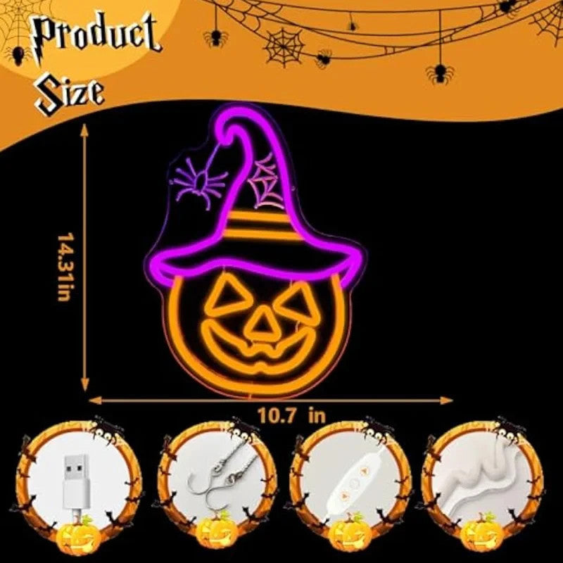 Happy Halloween Neon Sign - LED Spooky Pumpkin Light - Pub Home Play Area maze