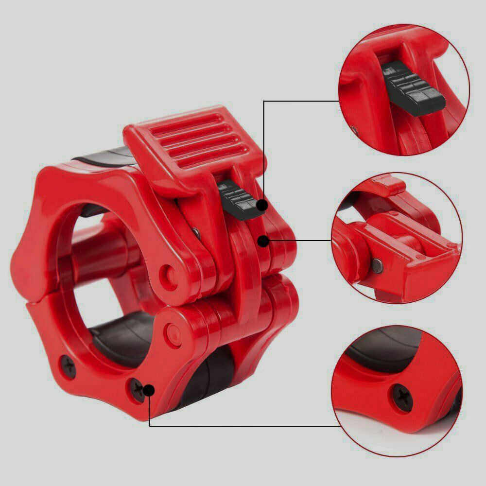 Olympic Bar Collar Clamps RED - 2 inch 50mm Barbell Gym Quick Clips Pair