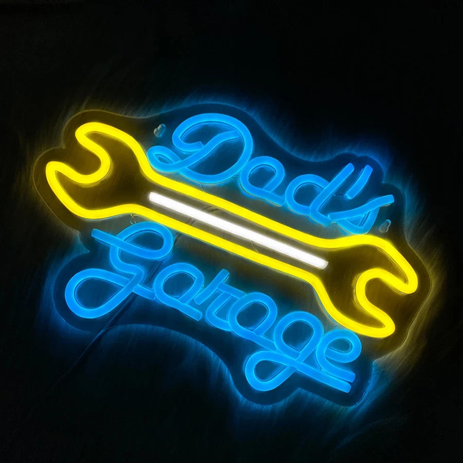 Dad's Garage Workshop Neon Sign - Home LED Light - Man Cave Bar etc Fathers Gift