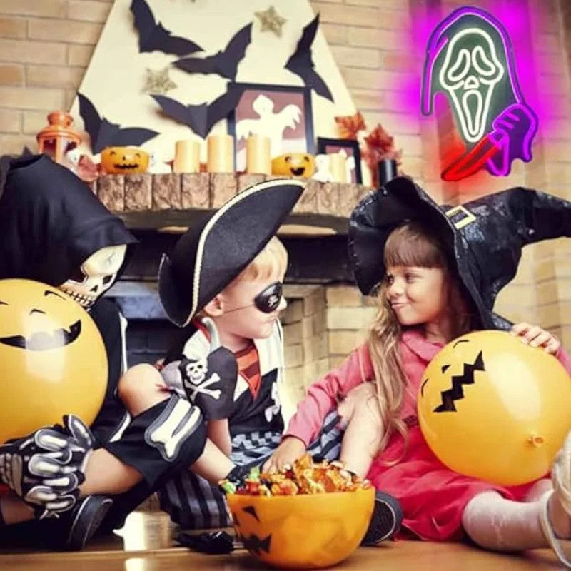 Halloween Neon Sign - LED Spooky Ghost Knife Light - Pub Home Play Area Maze Bar
