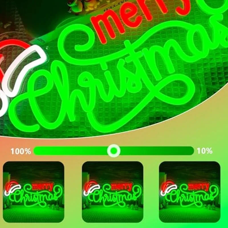 Merry Christmas Neon Sign - LED XMAS Santa Hat Light - Home Happy Store Shops