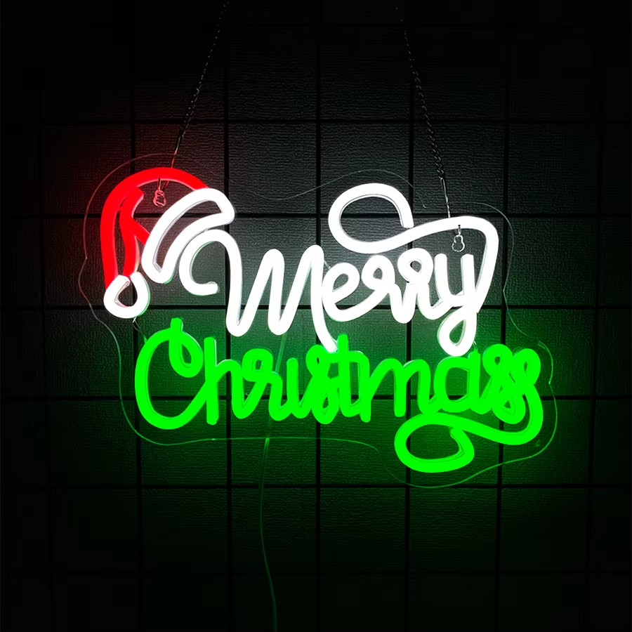 Merry Christmas Neon Sign - LED XMAS Santa Hat Light - Home Happy Store Shops