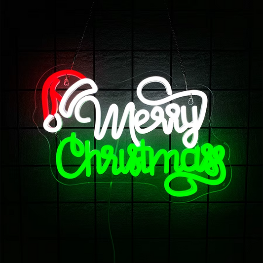 Merry Christmas Neon Sign - LED XMAS Santa Hat Light - Home Happy Store Shops