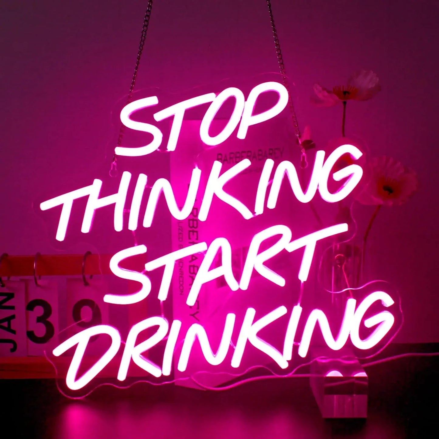 Stop Thinking Start Drinking Neon Light - Cocktail Bar Sign - Pub Home Club LED