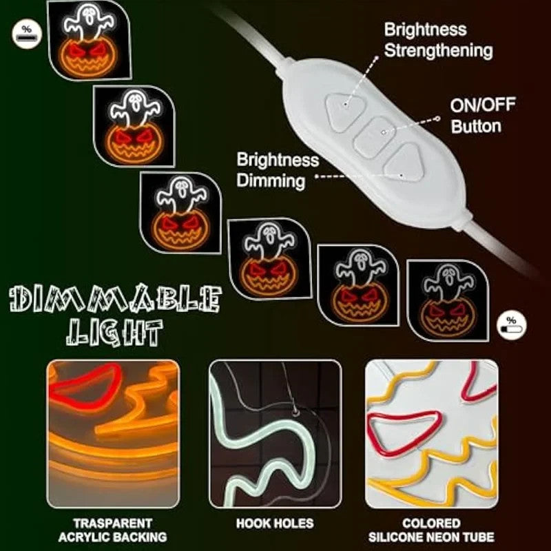 Happy Halloween Neon Sign - LED Spooky Pumpkin Light - Pub Home Play Area Ghost