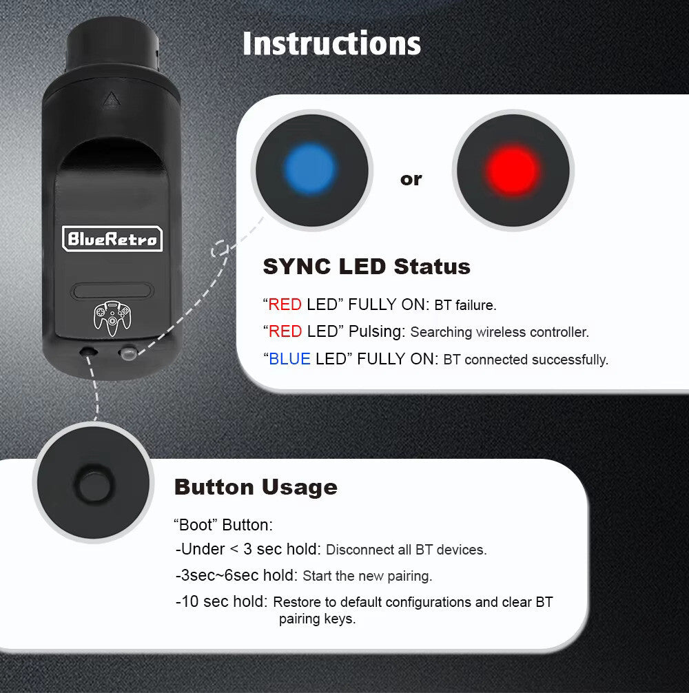 Wireless Bluetooth Receiver - Nintendo N64  - (Grey) Blue Retro