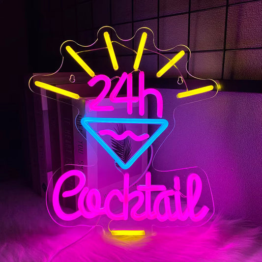 24hr Cocktail Neon Light - LED Bar Sign - Pub Home Club etc LED Alcohol