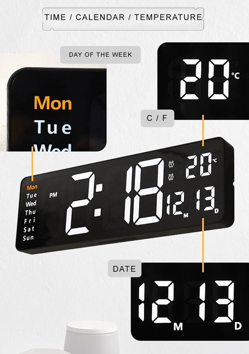 Digital Gym Wall Clock - Alarm Temperature / Time & Date gage Fitness Workout