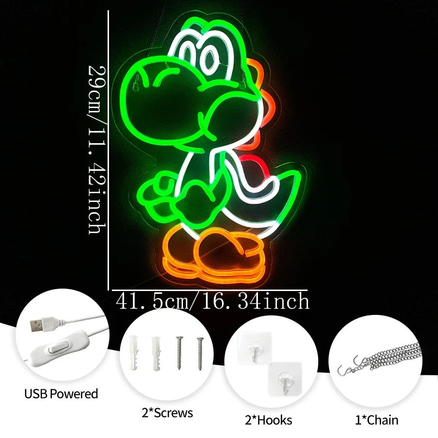 Yoshi / Mario Themed Neon Light - Nintendo Retro Gaming Sign Wall Gift USB