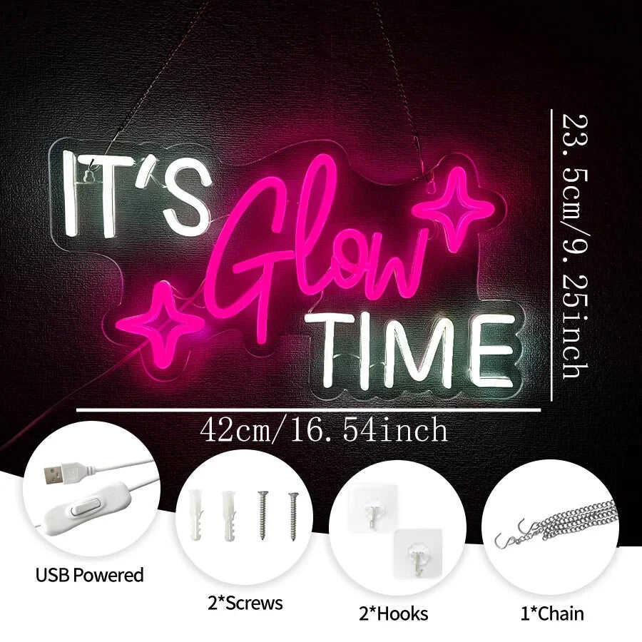 It's Glow Time - Neon Sign -Hair Dresser Beauty Salon Nails Lips Light LED