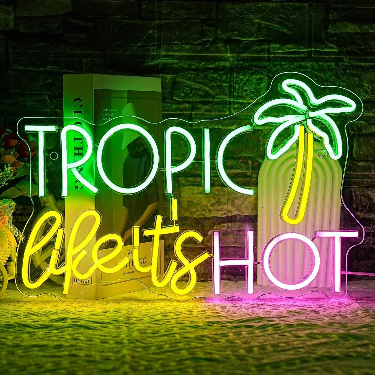 Tropic Like it's Hot Neon Light - LED Palm Sign - Pub Home Cocktail Club etc