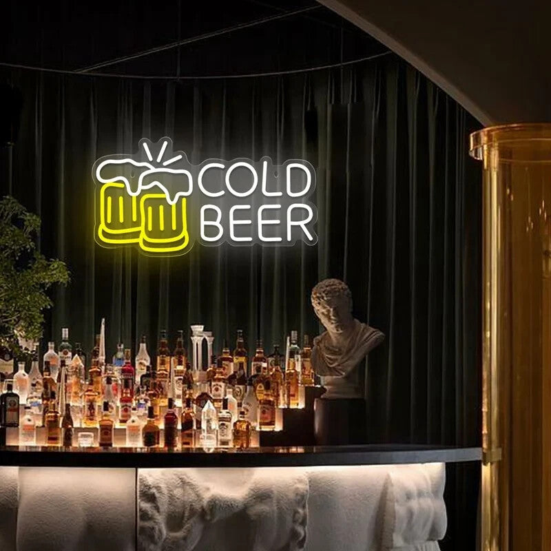 Cold Beer ! Bar Neon Light - Pub Sign - Home Club etc LED Lager Pint Man Cave