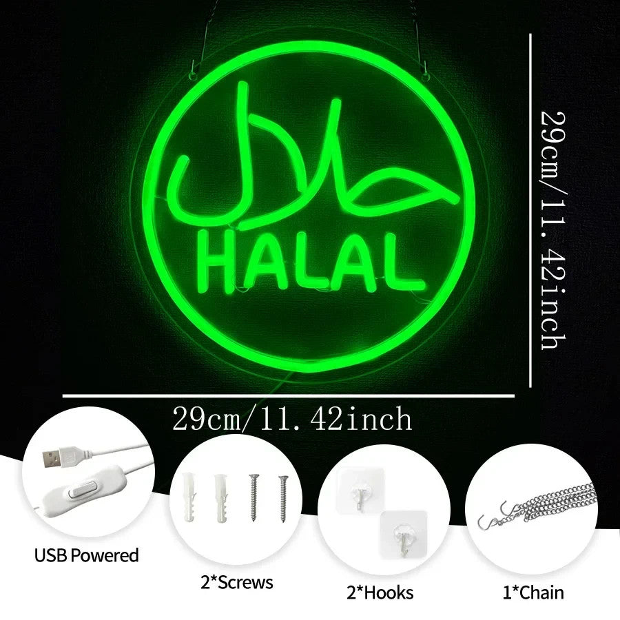 HALAL Neon Sign - LED Light USB Powered - Restaurants, Shops & Takeaway Islamic