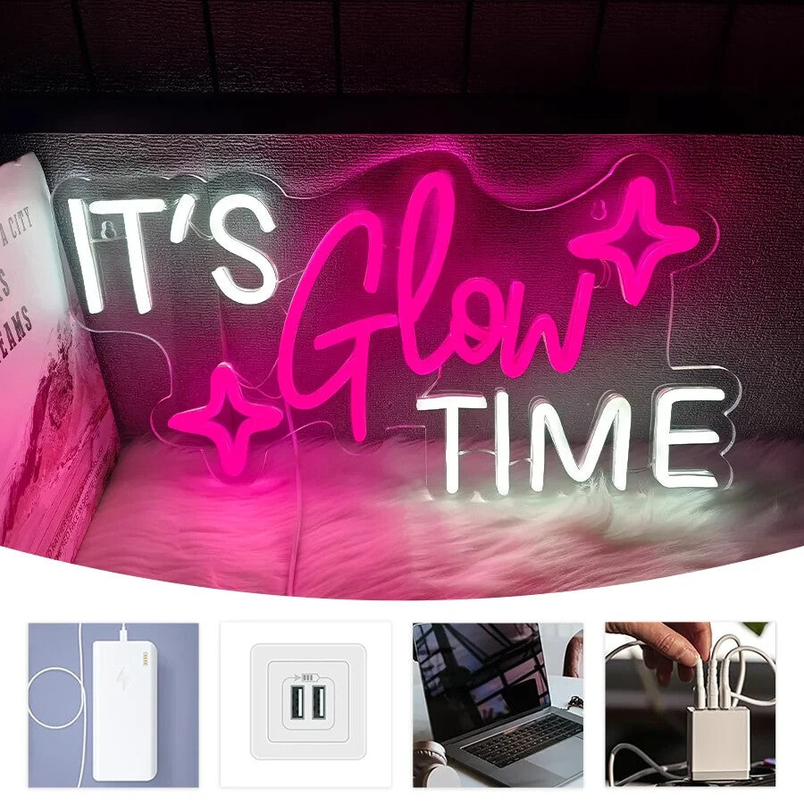 It's Glow Time - Neon Sign -Hair Dresser Beauty Salon Nails Lips Light LED