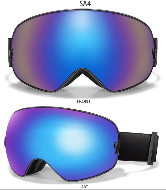 UV400 Interchangeable Lens Anti-Fog Ski Goggles - Adult Mens / Womans Blue Black