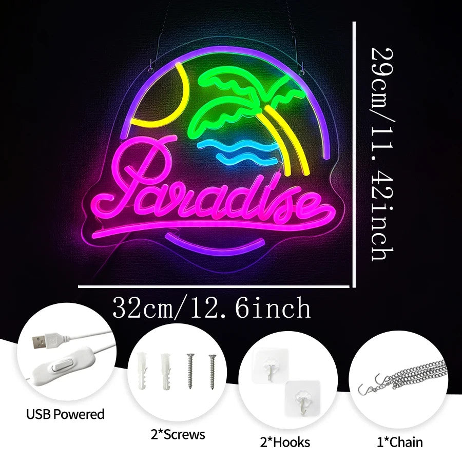 Paradise Neon Cocktail Light - Tropical Beach Bar Sign - Pub Home Club etc LED