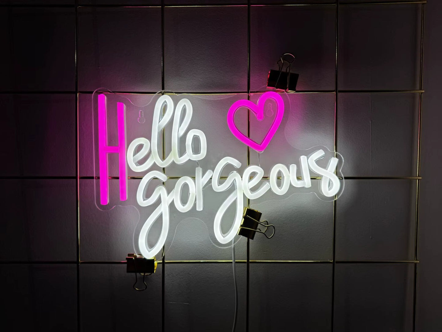 Hello Gorgeous - Neon Sign -Hair Dresser Beauty Salon Nails Lips Light LED