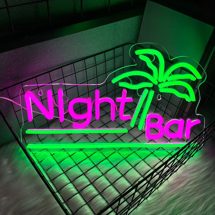 Night Bar Neon Light - LED Palm Sign - Pub Home Cocktail Club etc LED Alcohol
