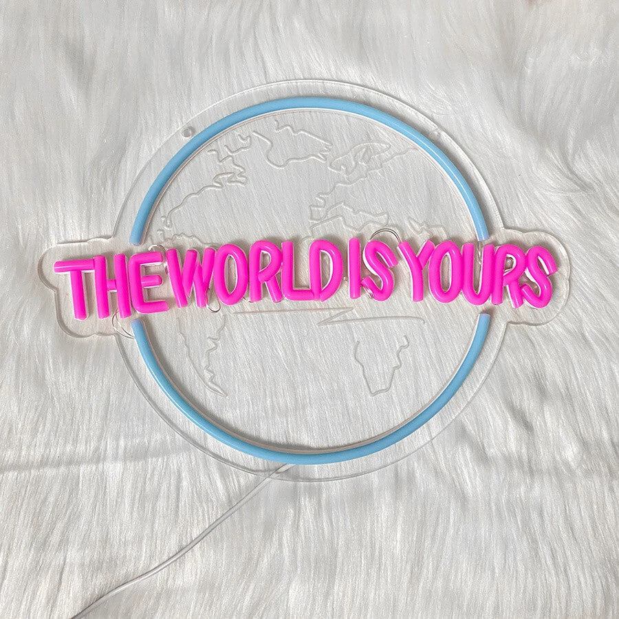 The World Is Yours Neon Light - Carved Planet LED Sign - Office Bedroom Bar etc