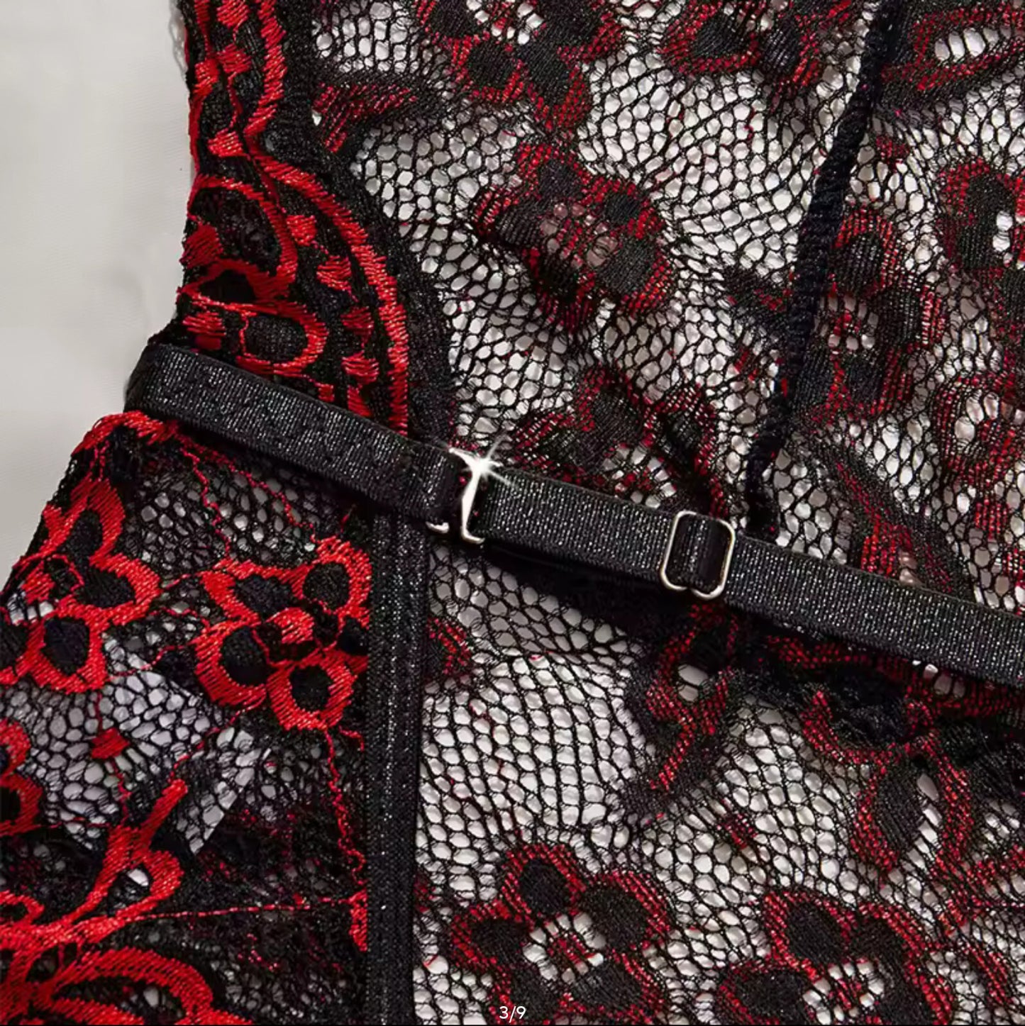 Sexy One Piece Valentines Lingerie Set - Plunge Red Outfit crotchless - Small