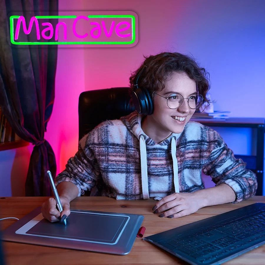 Man Cave Neon Sign - Green LED Light Wall Decor Bar Games Room Home etc