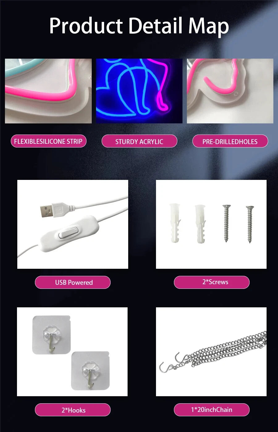 No Pain No Gain Neon Sign - LED Gym Light – Weightlifting Dumbbell USB Powered