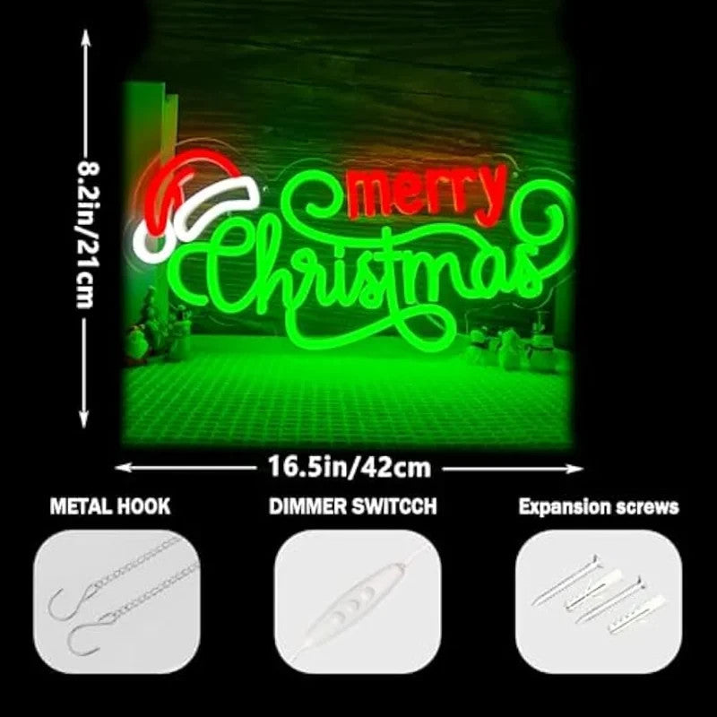 Merry Christmas Neon Sign - LED XMAS Santa Hat Light - Home Happy Store Shops
