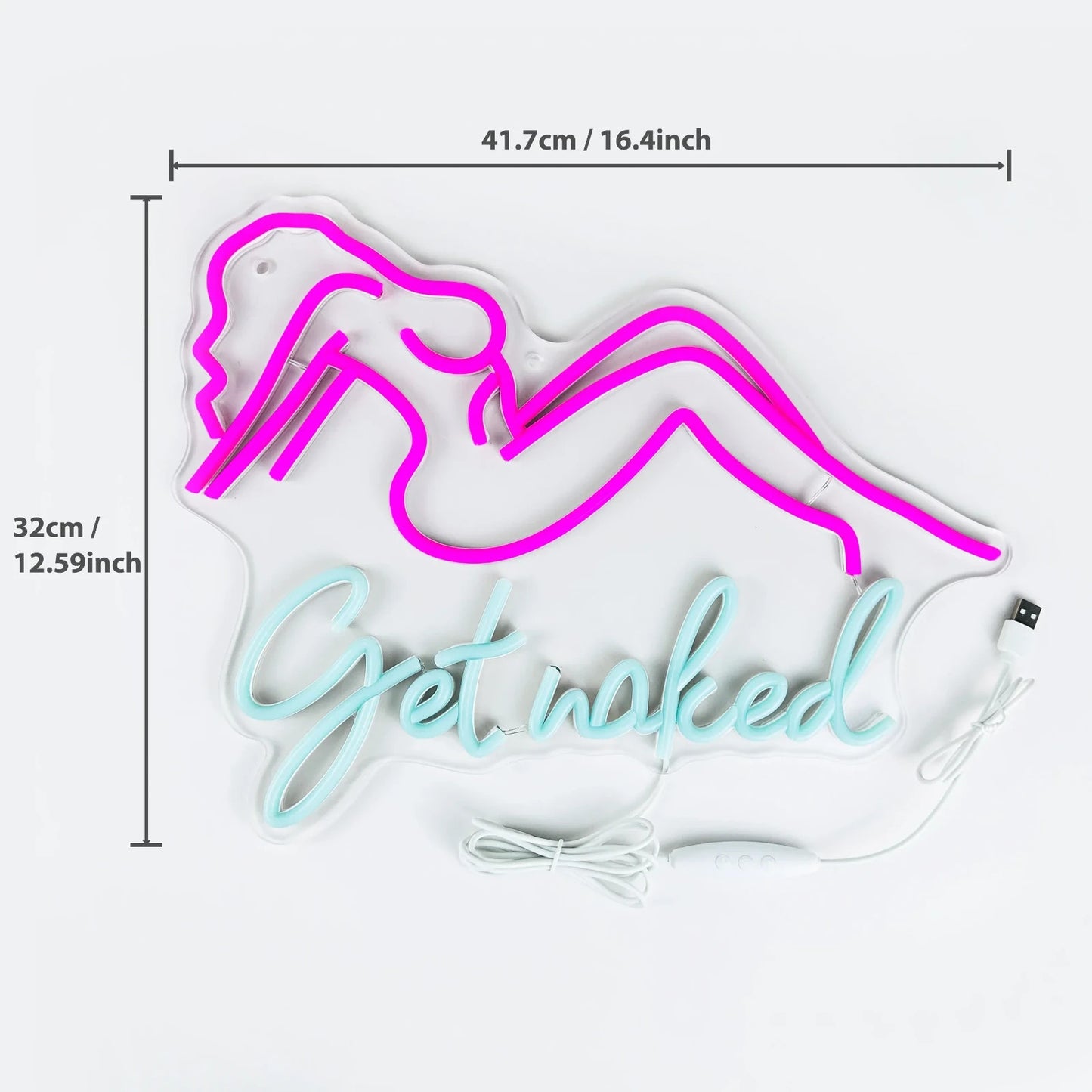 Get Naked Neon Sign - Sexy Burlesque Girl LED Light - Strip Club Stripper Party