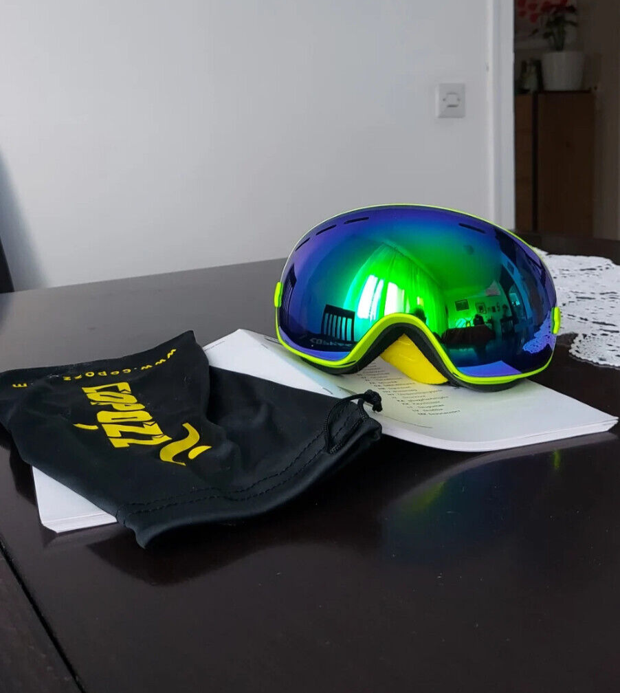 UV400 Interchangeable Lens Anti-Fog Ski Goggles - Adult Mens / Womans Neon Green