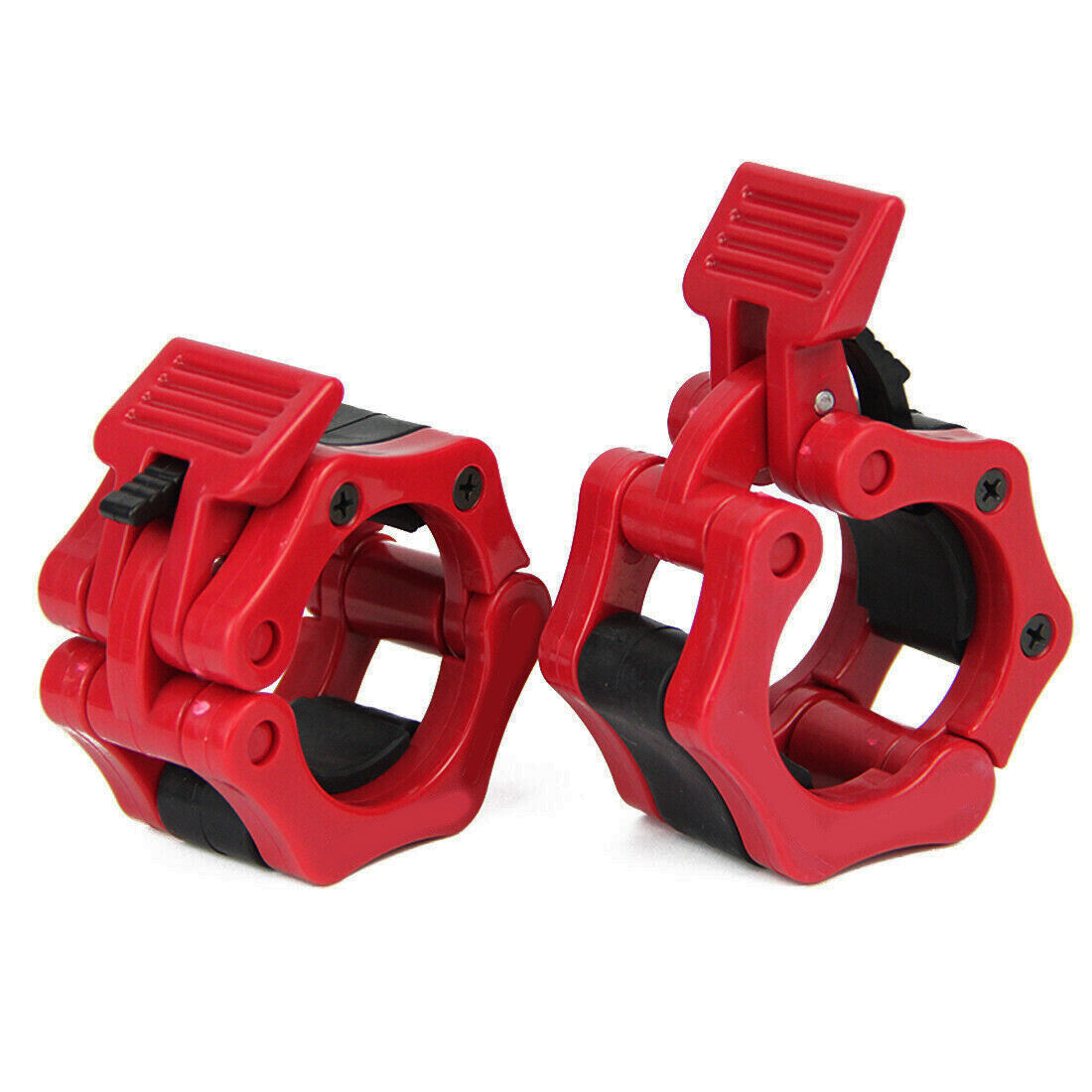 Olympic Bar Collar Clamps RED - 2 inch 50mm Barbell Gym Quick Clips Pair