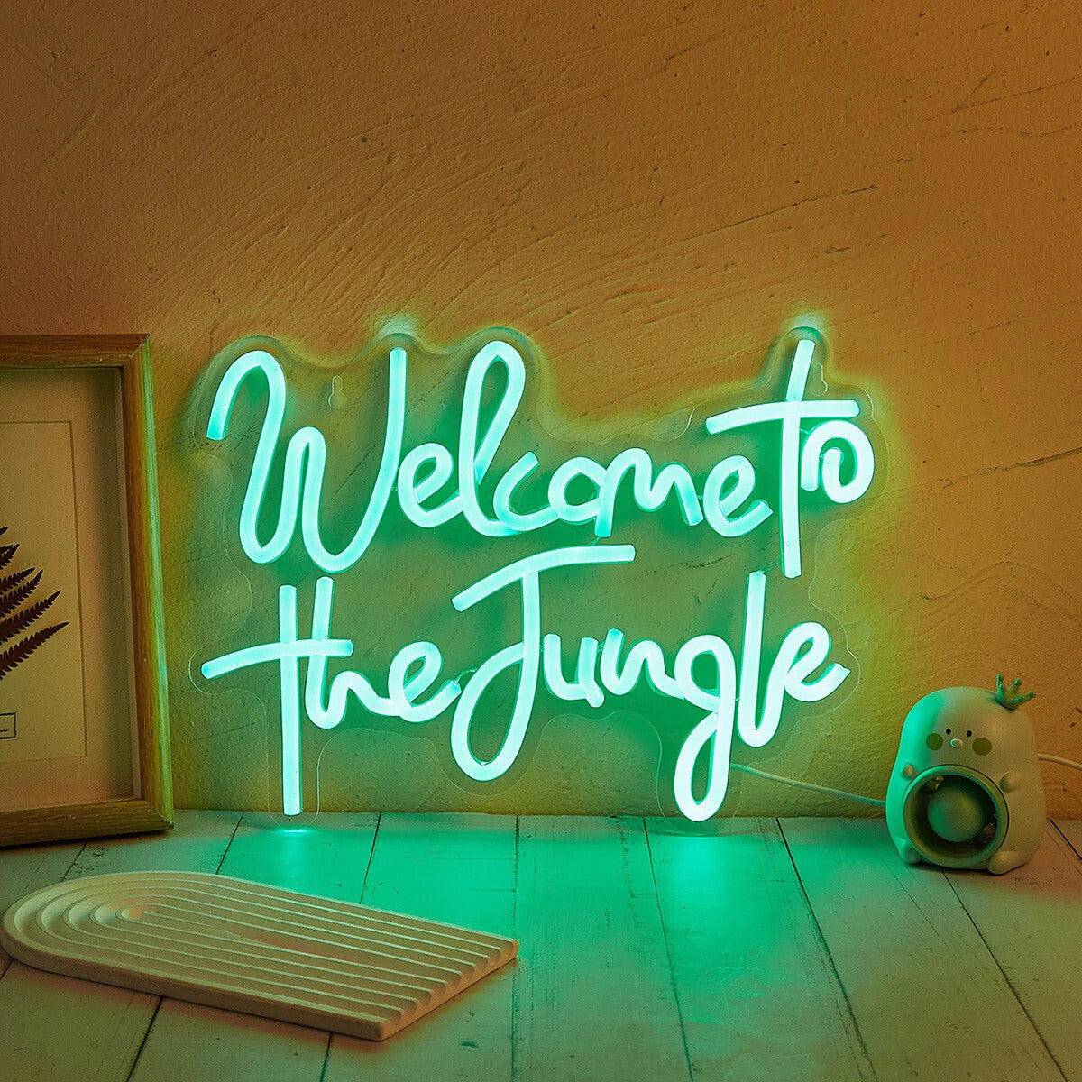 Welcome to The Jungle Neon Sign - Green LED Light Wall Decor Bar Games Room etc