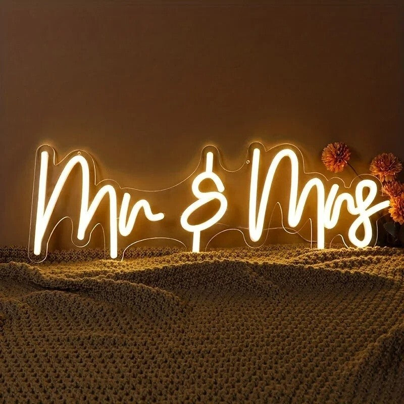 Mrs & Mrs Neon Sign - Warm White LED Light - Wall Decor Wedding Bride Hen Party