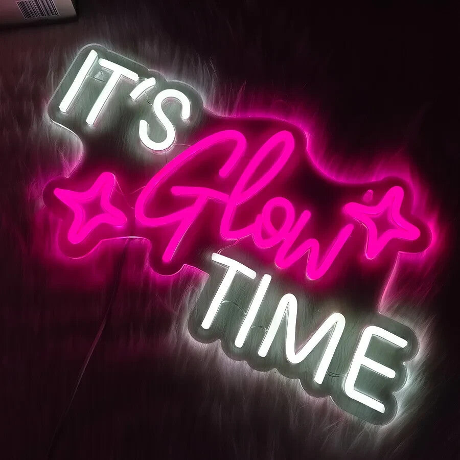 It's Glow Time - Neon Sign -Hair Dresser Beauty Salon Nails Lips Light LED