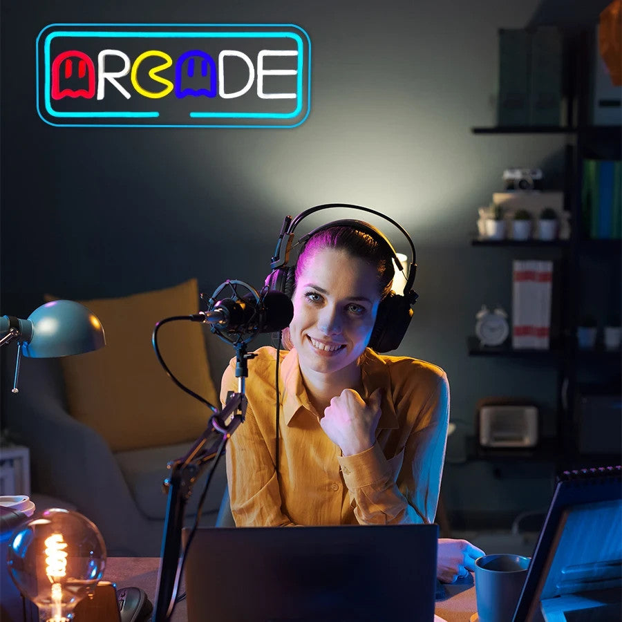 Arcade Neon Light - Gaming LED Sign Wall Gift Man Cave 80s Retro Pacman Ghost