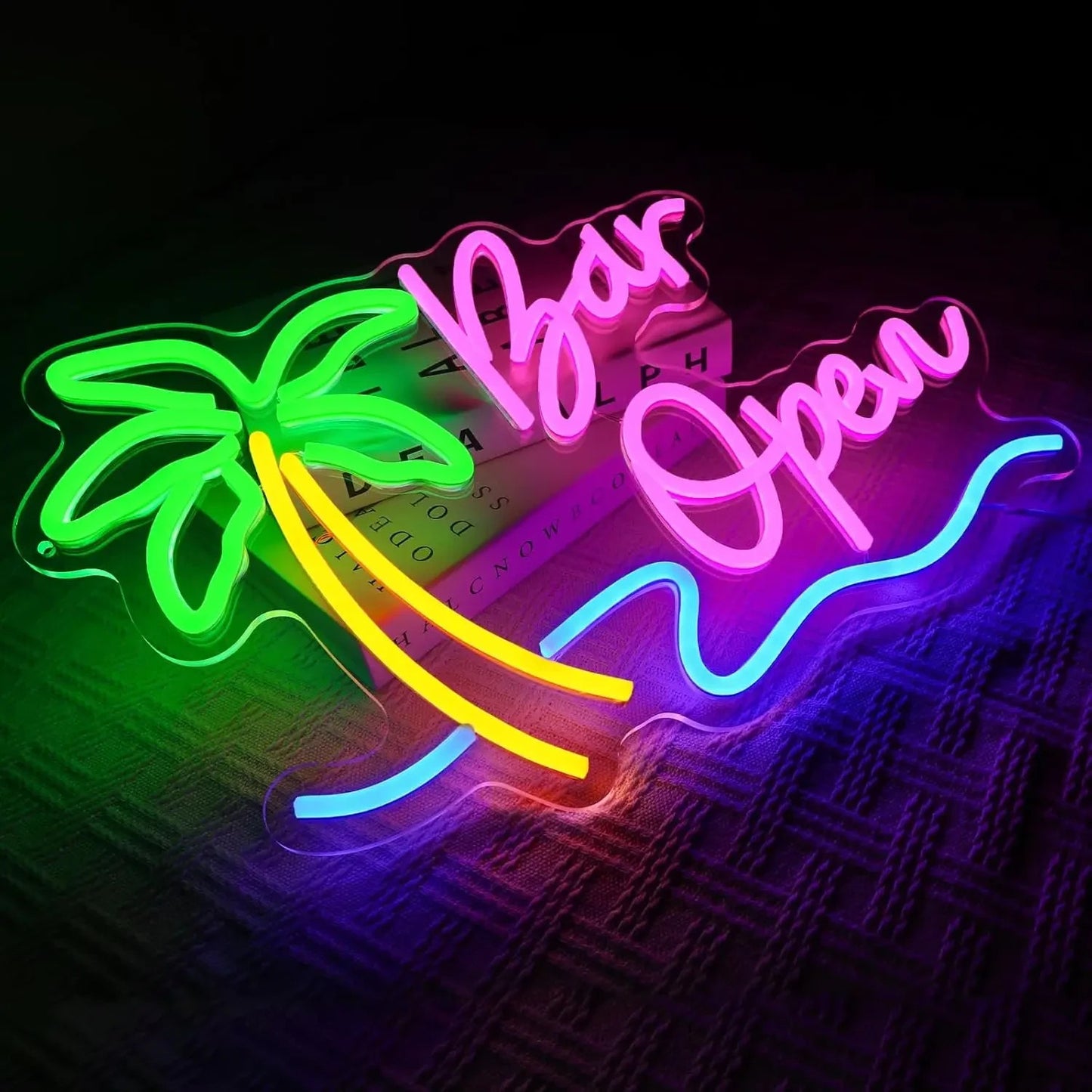 Bar Open Neon Light - LED Palm Sign - Pub Home Cocktail Club etc LED Alcohol