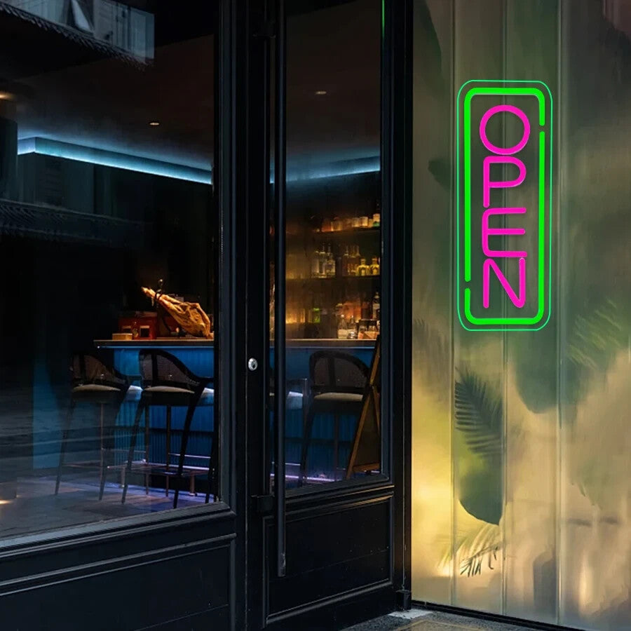 Green Pink OPEN Neon Light - Store Front LED Sign - Office Shop Restaurant Bar