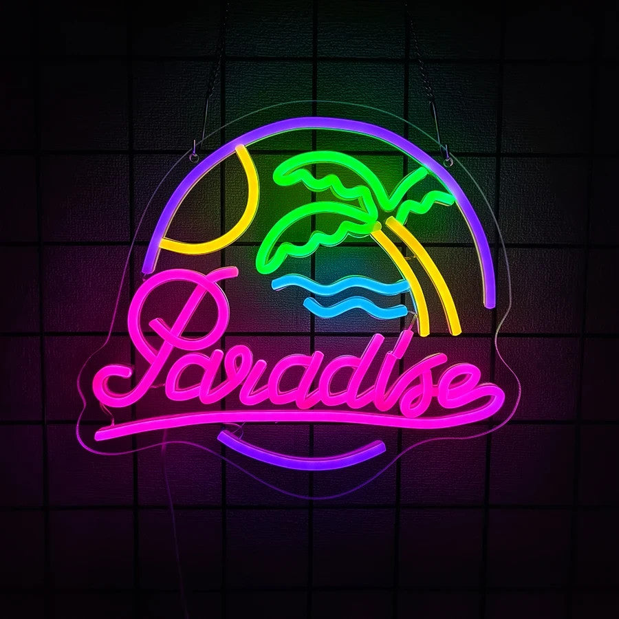 Paradise Neon Cocktail Light - Tropical Beach Bar Sign - Pub Home Club etc LED