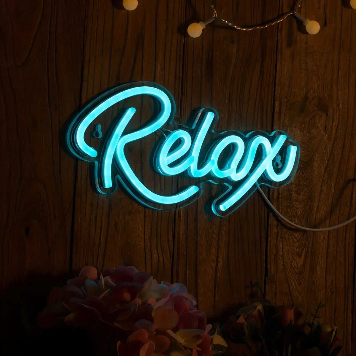 Relax Neon Sign - Home LED Light - Office Bedroom Spa Beauty Bar etc USB Powered