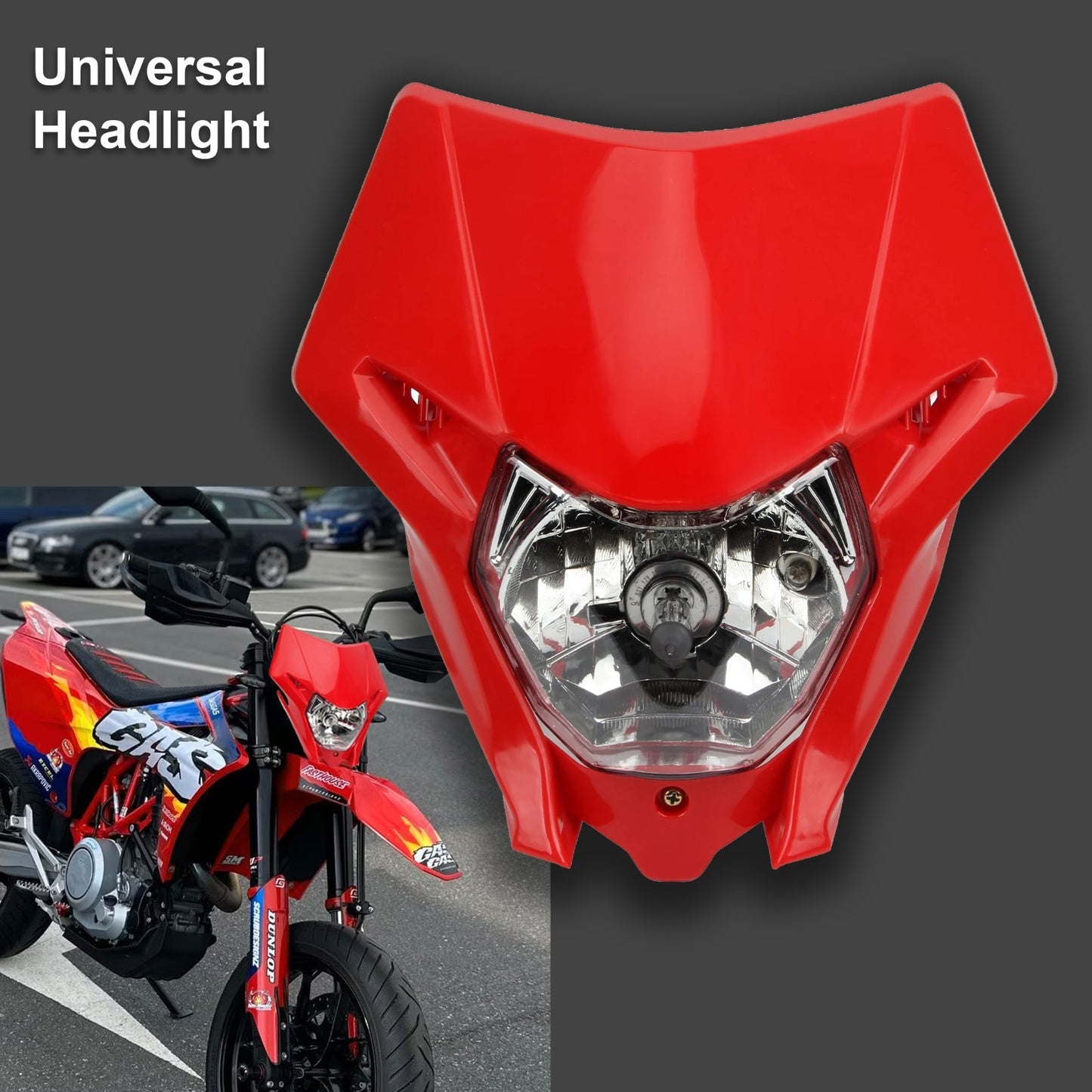 Universal Supermoto Enduro Headlight - For Honda Suzuki Yamaha Motorcycle Red