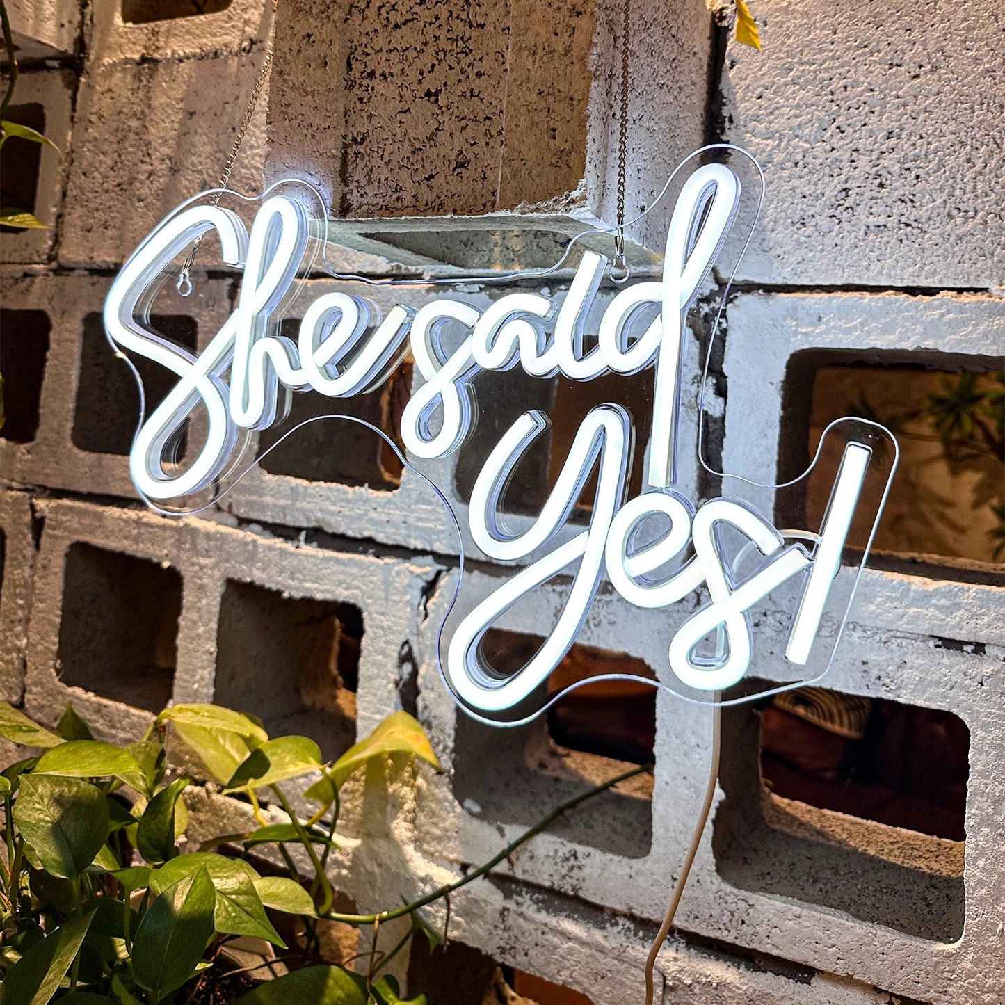 She Said Yes Neon Sign - White LED Neon Light - Wall Decor Wedding Hen Party USB