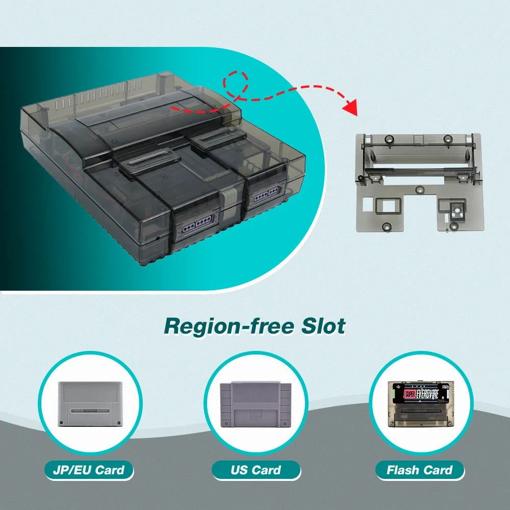 Replacement Shell Case for Nintendo SNES Console US VERSION - Transparent Black