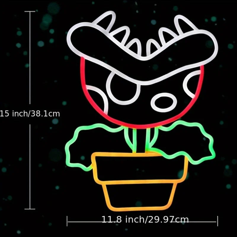 Super Mario Themed Plant Neon Light - Nintendo Retro Gaming Sign