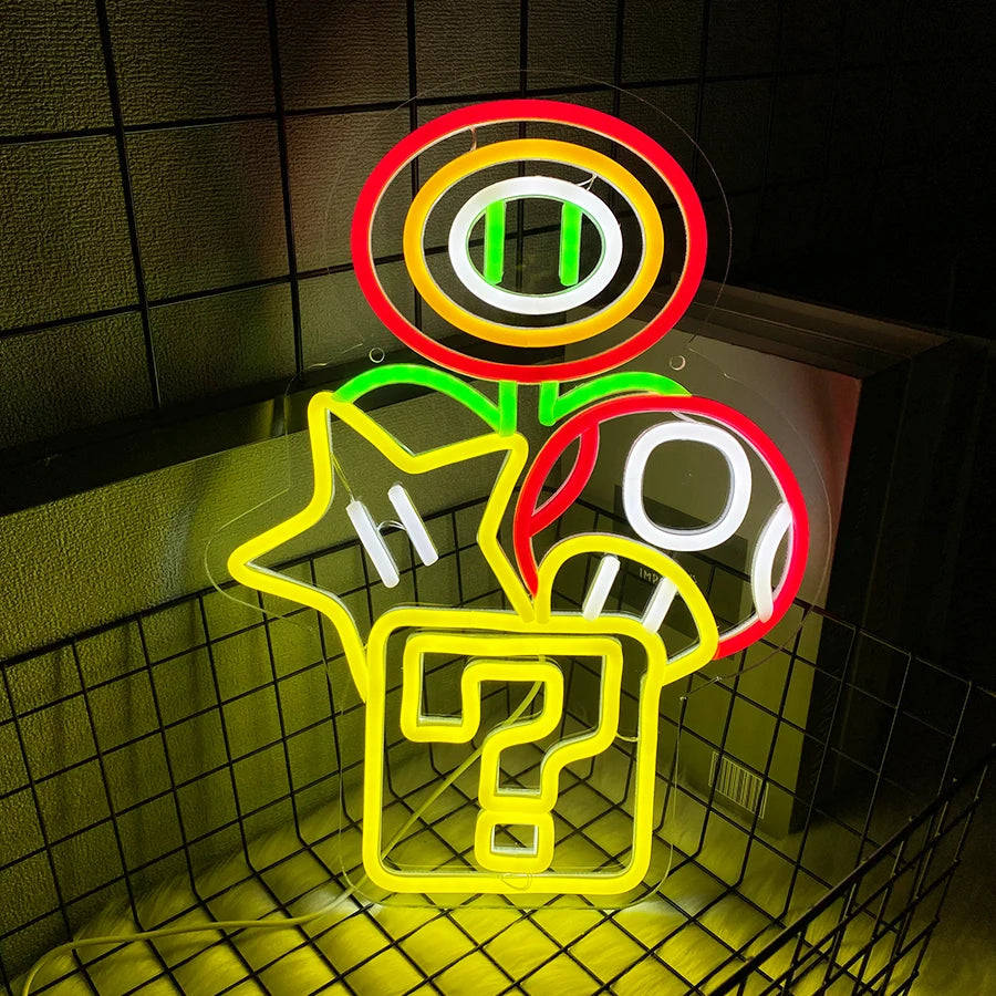 Super Mario Themed Neon Light - Nintendo Retro Gaming Sign
