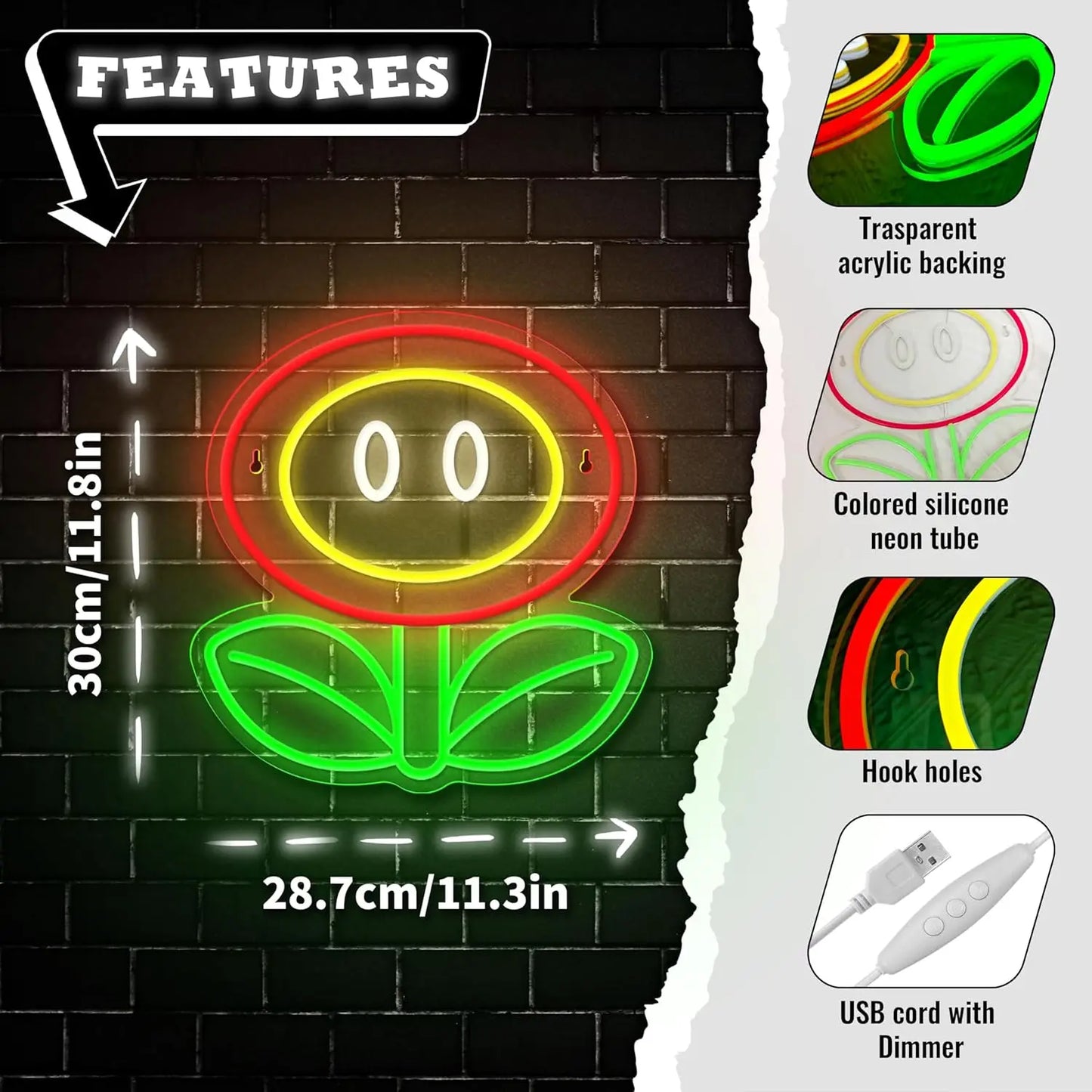 Super Mario Flower Neon Light - Nintendo Retro Gaming Sign