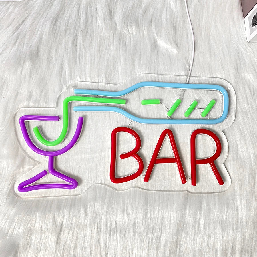 Wine Bottle Glass Sign - Neon Light LED Cocktail Bar Pub Etc