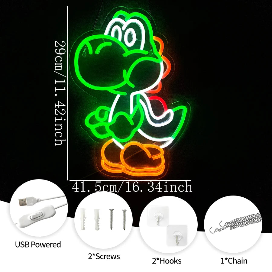 Yoshi / Mario Themed Neon Light - Nintendo Retro Gaming Sign
